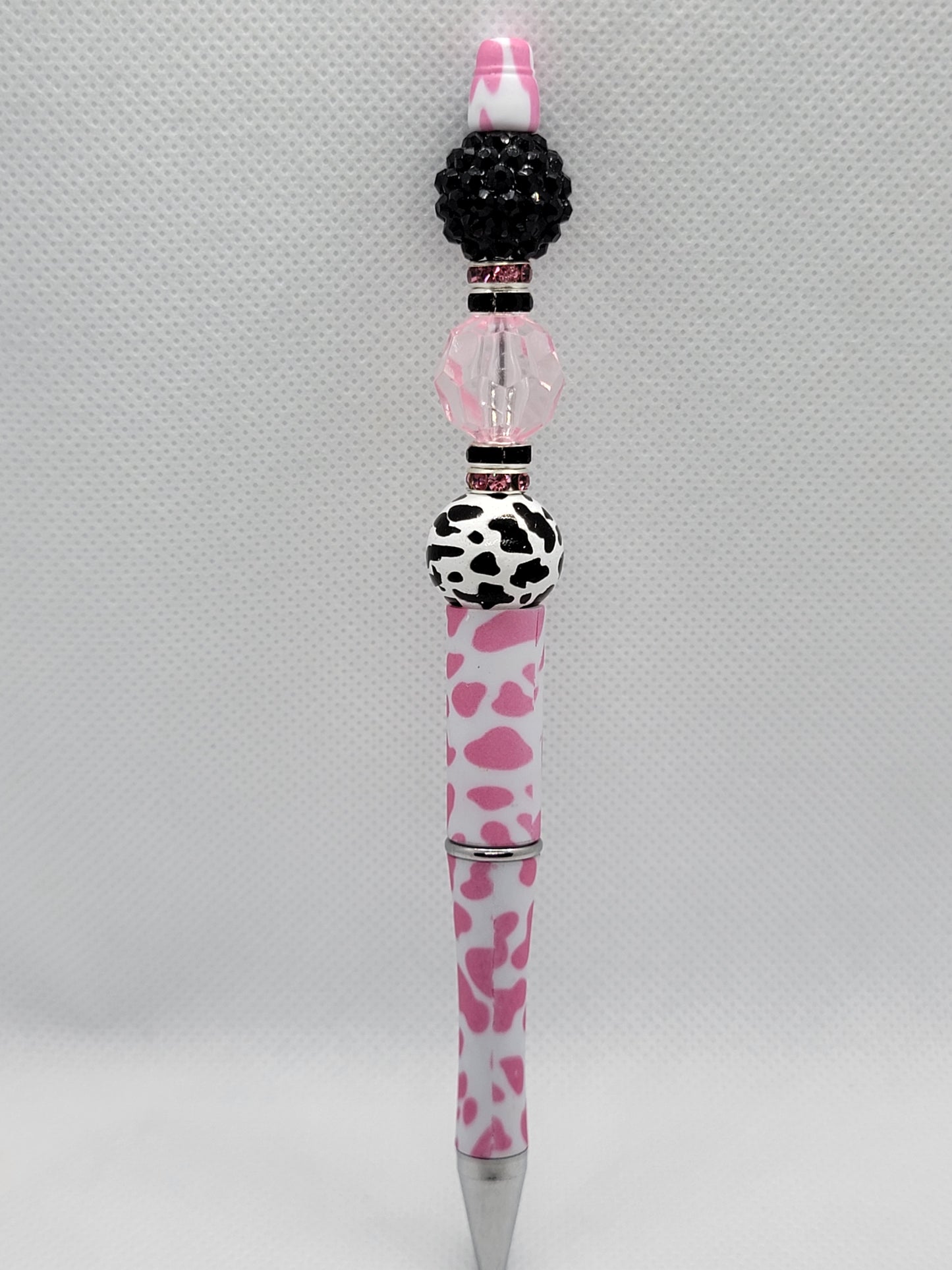 Pink & Black Cowprint Beadable Pen